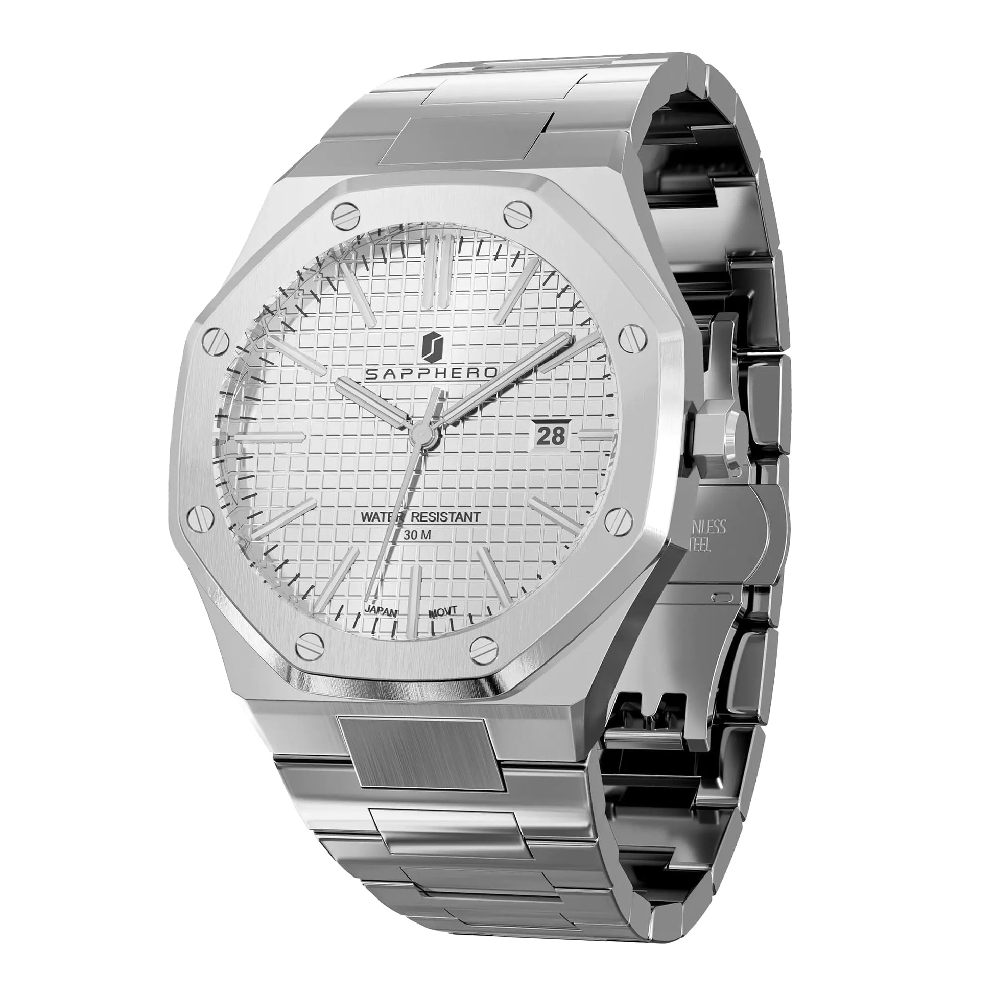 SAPPHERO Mens Watch Octagonal Stainless Steel 30M Waterproof Luminous Wristwatch Luxury Analog Quartz Watch for Men with Date Elegant Mens Gift